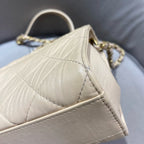 Chanel Classic Top Handle Handbag Beige Quilted Leather Gold Hardware
