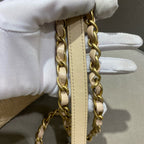 Chanel Classic Top Handle Handbag Beige Quilted Leather Gold Hardware