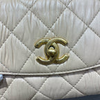 Chanel Classic Top Handle Handbag Beige Quilted Leather Gold Hardware