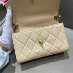 Chanel Classic Top Handle Handbag Beige Quilted Leather Gold Hardware