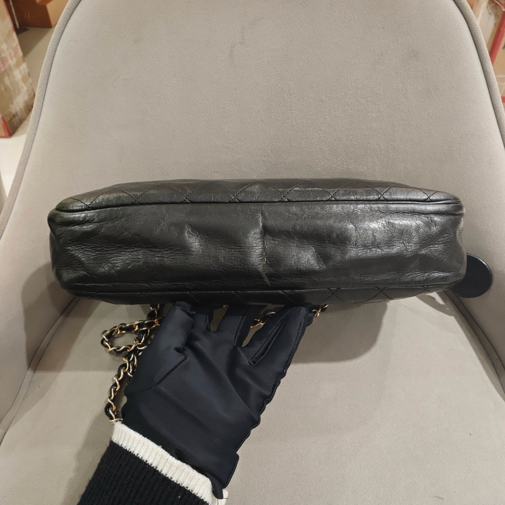 Chanel Vintage Camera Bag Black Quilted Leather Gold Hardware