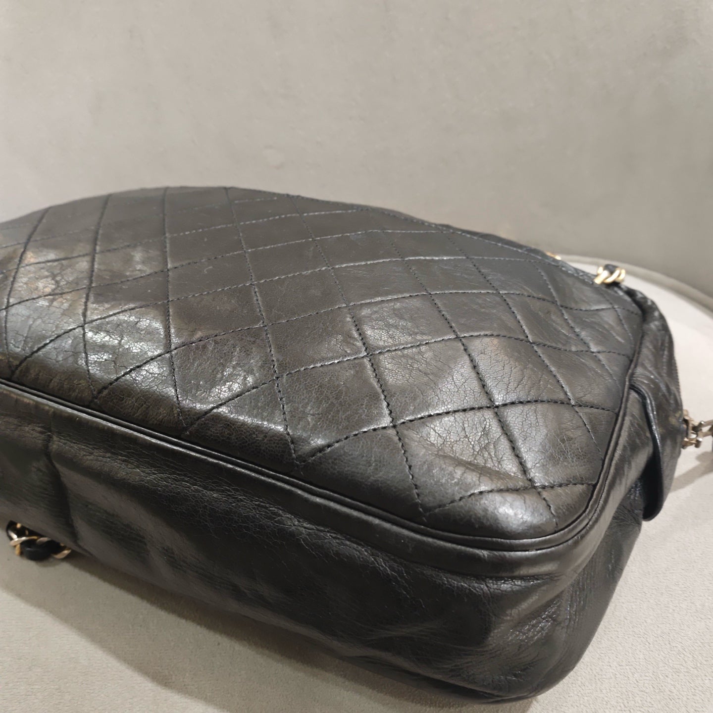 Chanel Vintage Camera Bag Black Quilted Leather Gold Hardware