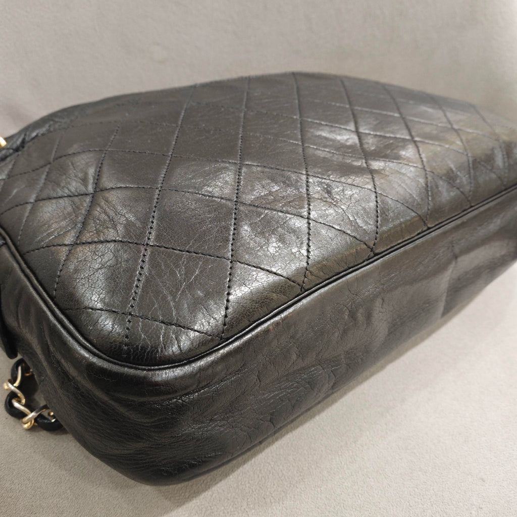 Chanel Vintage Camera Bag Black Quilted Leather Gold Hardware