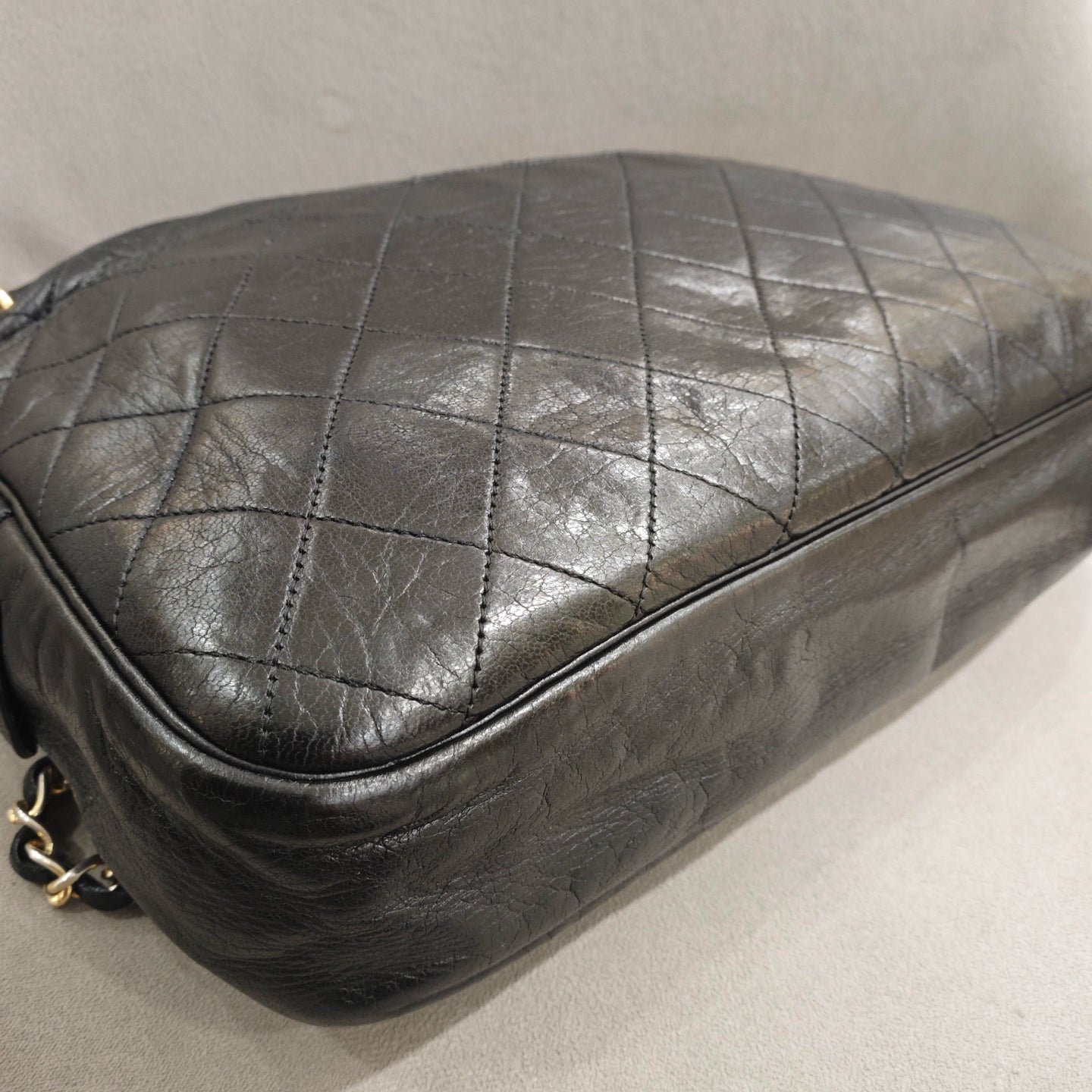 Chanel Vintage Camera Bag Black Quilted Leather Gold Hardware