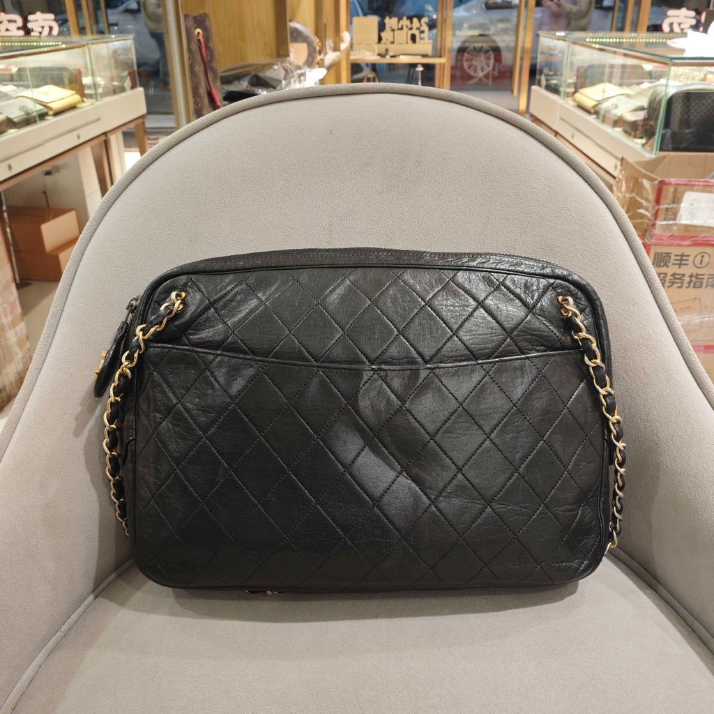 Chanel Vintage Camera Bag Black Quilted Leather Gold Hardware