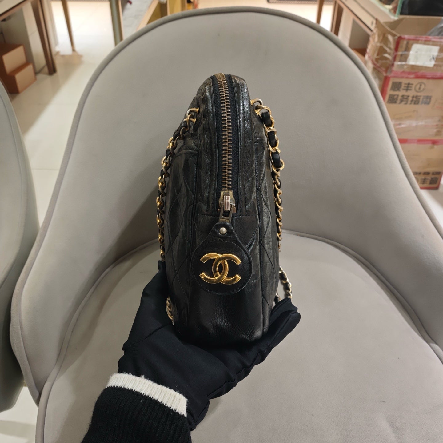 Chanel Vintage Camera Bag Black Quilted Leather Gold Hardware