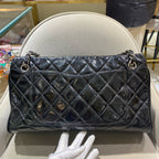 Chanel Quilted Tote Bag Black Patent Leather Silver Hardware