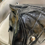 Chanel Quilted Tote Bag Black Patent Leather Silver Hardware