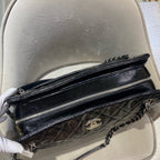 Chanel Quilted Tote Bag Black Patent Leather Silver Hardware
