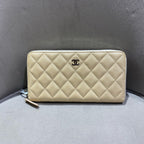 Chanel Classic Zip-Around Wallet Beige Caviar Leather Silver Hardware