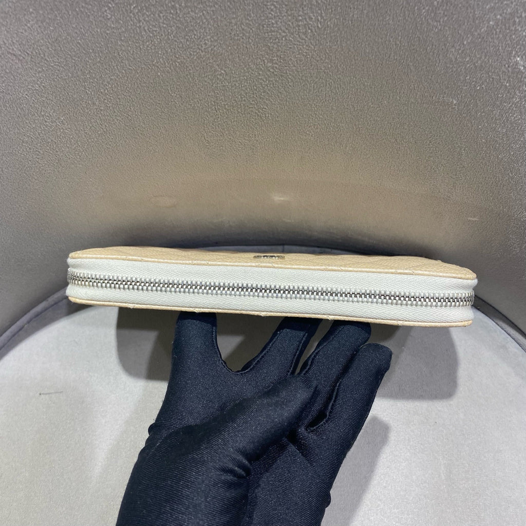 Chanel Classic Zip-Around Wallet Beige Caviar Leather Silver Hardware