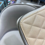Chanel Classic Zip-Around Wallet Beige Caviar Leather Silver Hardware