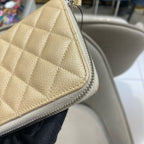 Chanel Classic Zip-Around Wallet Beige Caviar Leather Silver Hardware
