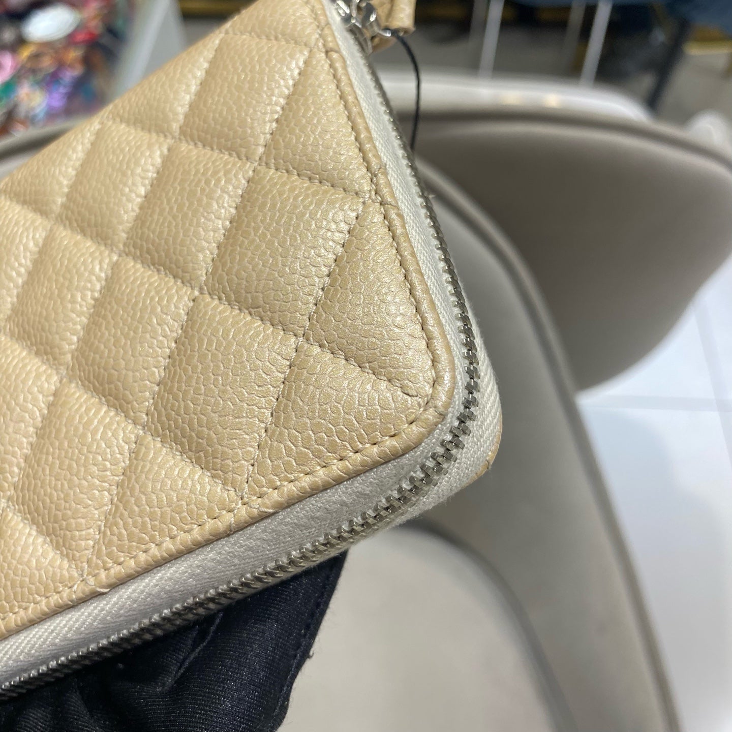 Chanel Classic Zip-Around Wallet Beige Caviar Leather Silver Hardware