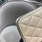 Chanel Classic Zip-Around Wallet Beige Caviar Leather Silver Hardware
