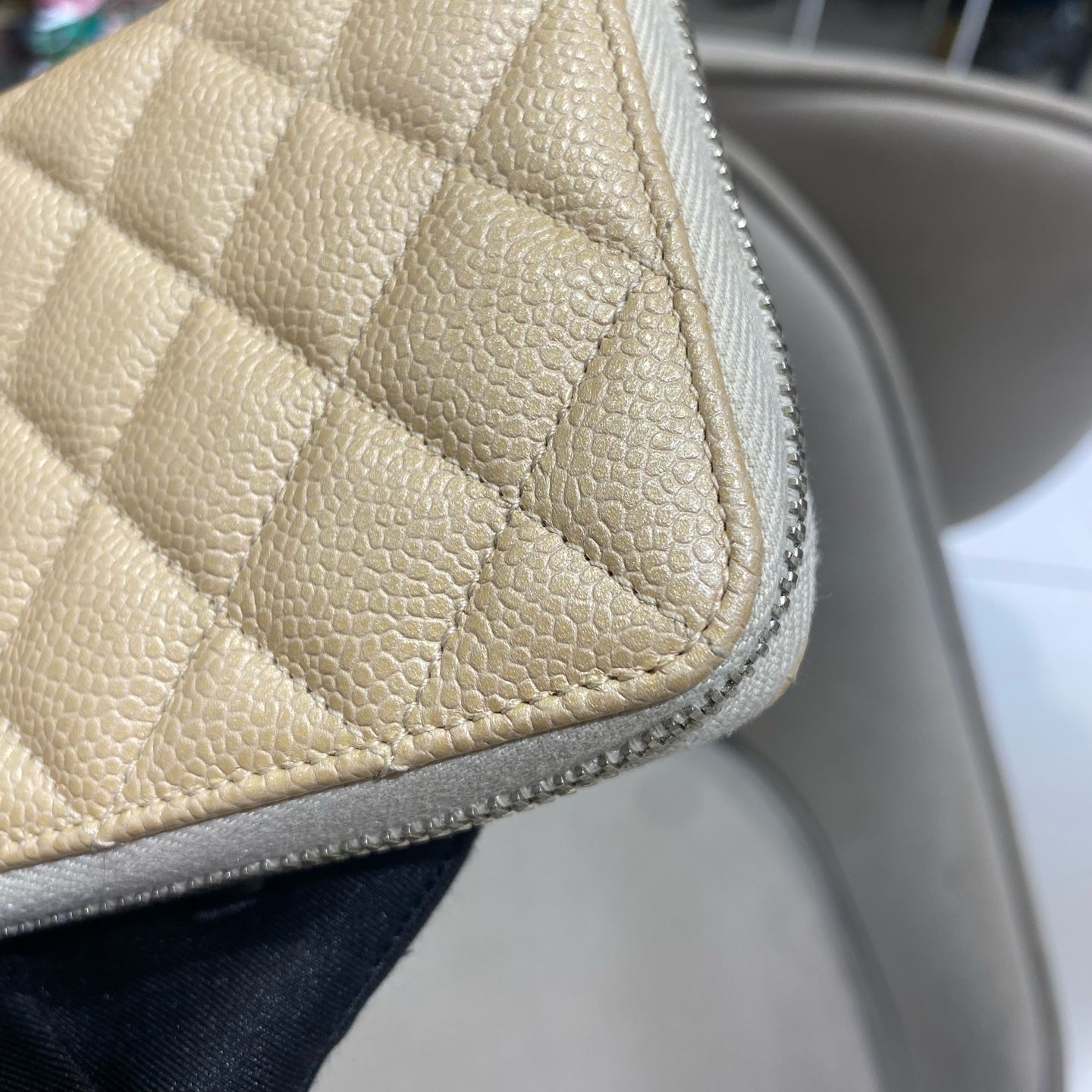 Chanel Classic Zip-Around Wallet Beige Caviar Leather Silver Hardware