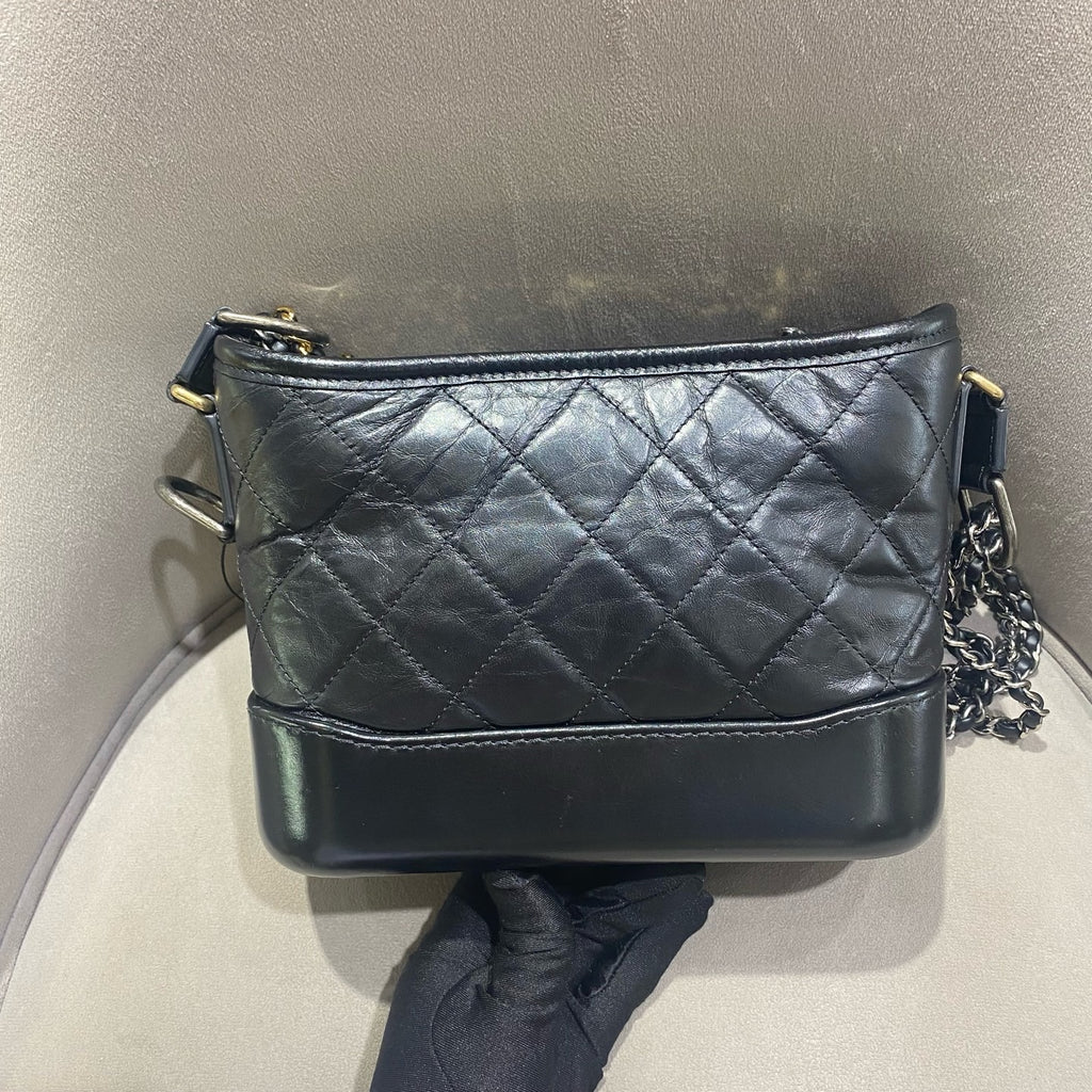 Chanel Gabrielle Hobo Handbag Black Quilted Aged Lambskin Gold & Ruthenium Hardware