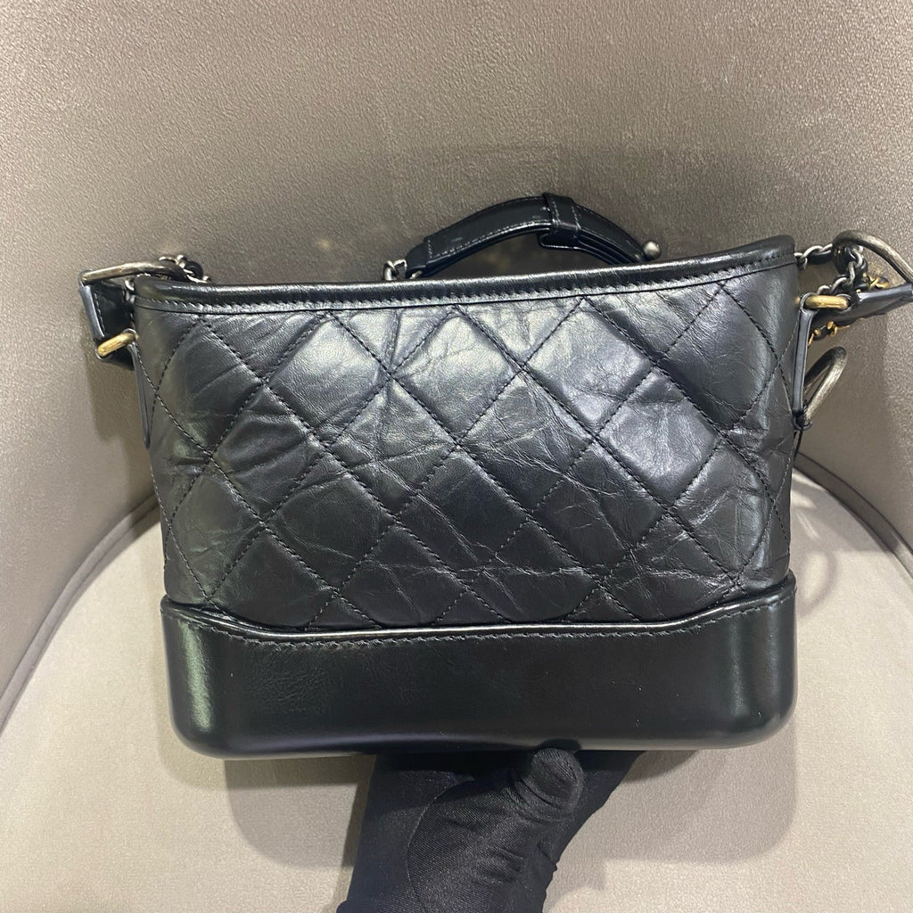 Chanel Gabrielle Hobo Handbag Black Quilted Aged Lambskin Gold & Ruthenium Hardware