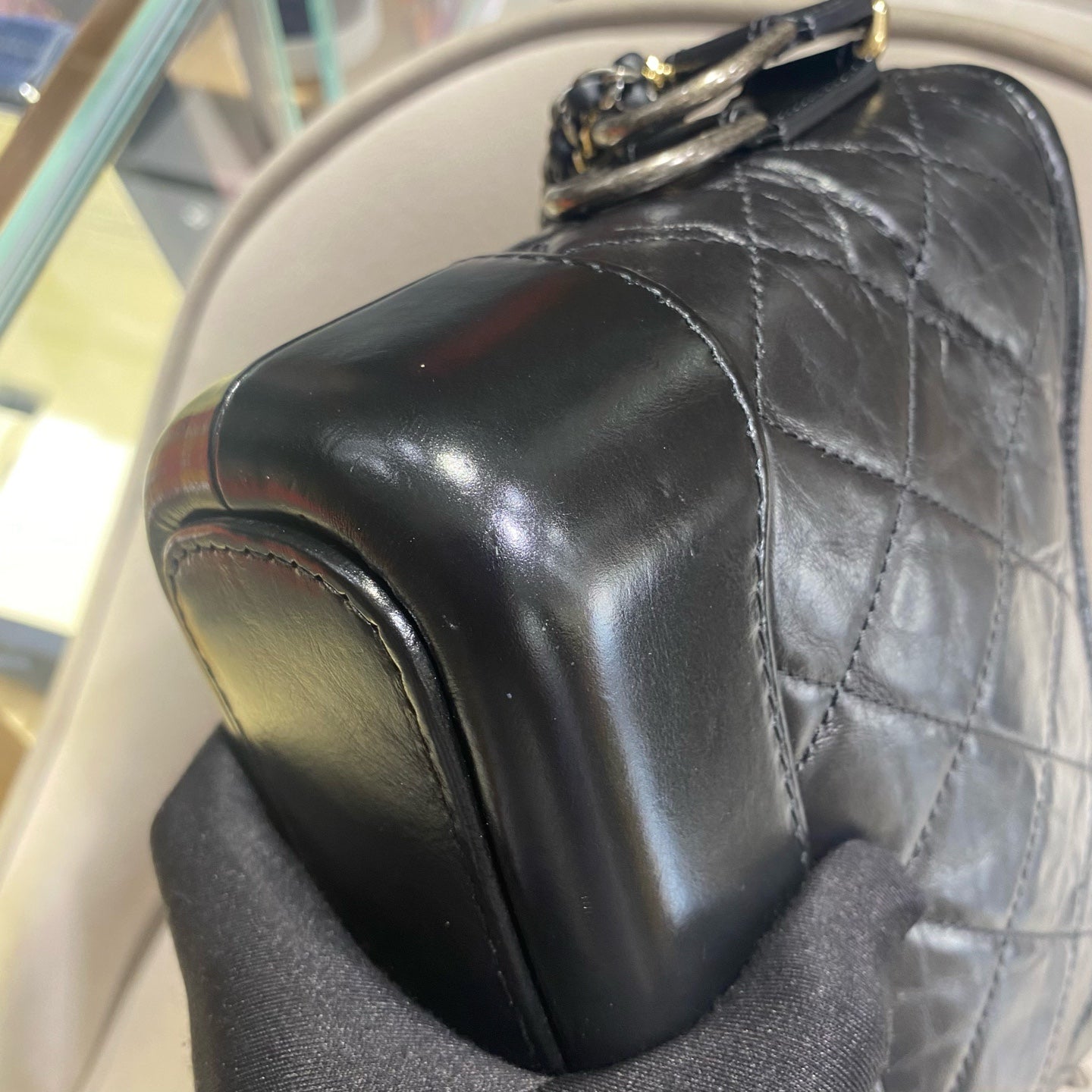 Chanel Gabrielle Hobo Handbag Black Quilted Aged Lambskin Gold & Ruthenium Hardware