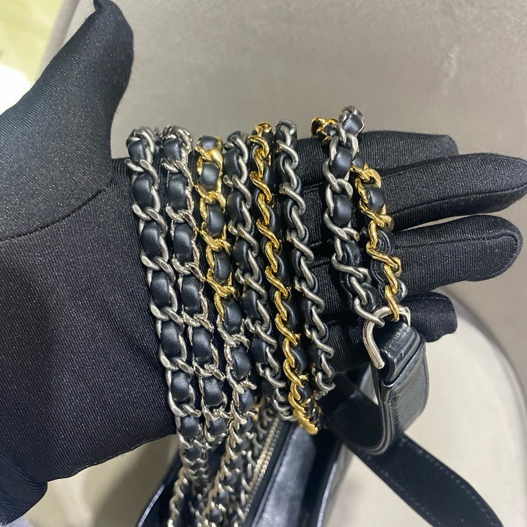 Chanel Gabrielle Hobo Handbag Black Quilted Aged Lambskin Gold & Ruthenium Hardware