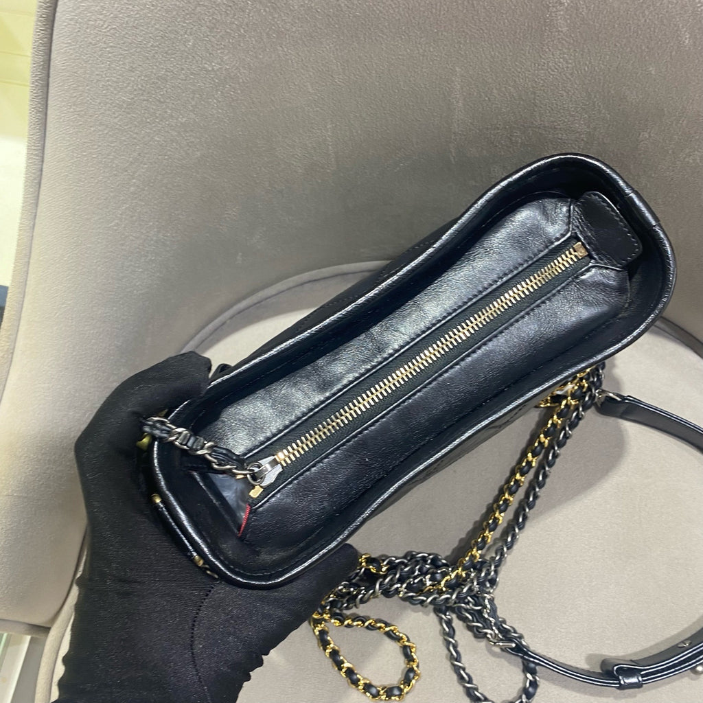 Chanel Gabrielle Hobo Handbag Black Quilted Aged Lambskin Gold & Ruthenium Hardware