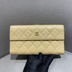 Chanel Classic Continental Flap Wallet Beige Caviar Leather Gold Hardware