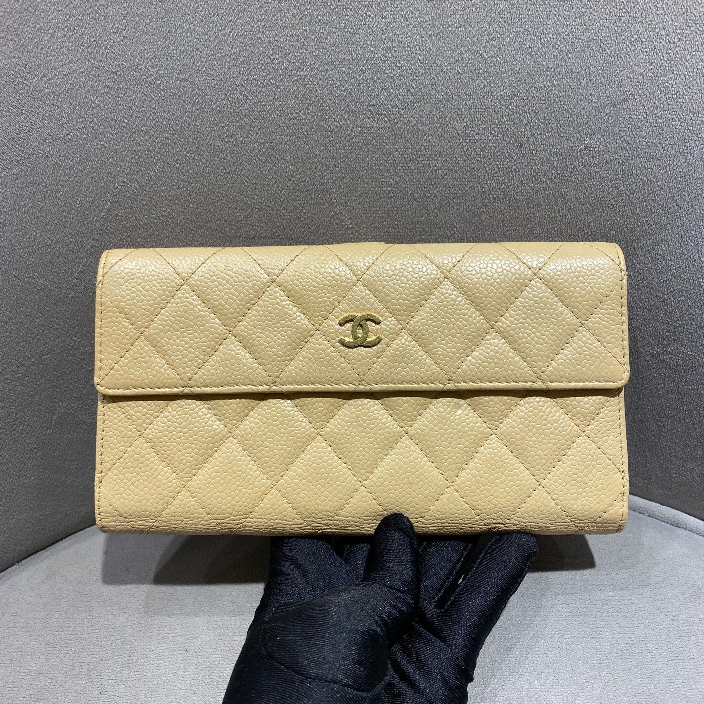 Chanel Classic Continental Flap Wallet Beige Caviar Leather Gold Hardware