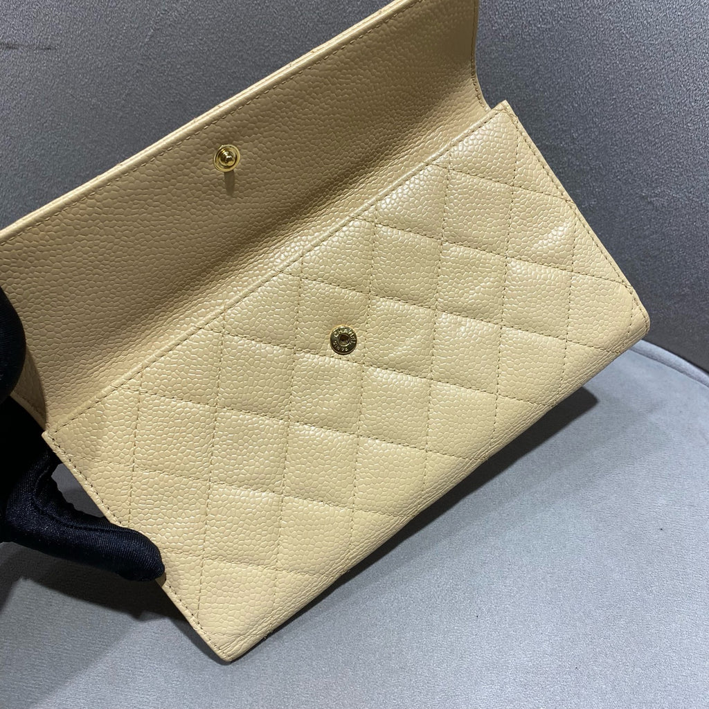 Chanel Classic Continental Flap Wallet Beige Caviar Leather Gold Hardware