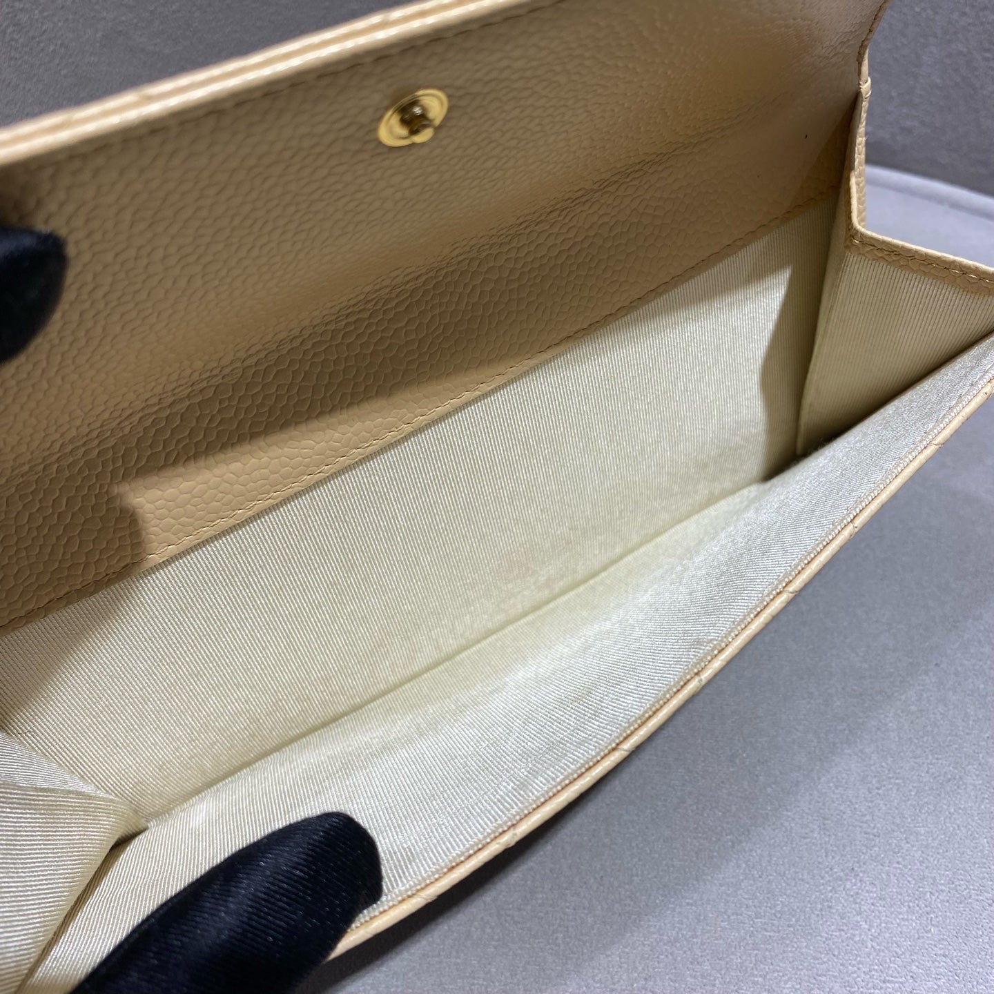 Chanel Classic Continental Flap Wallet Beige Caviar Leather Gold Hardware
