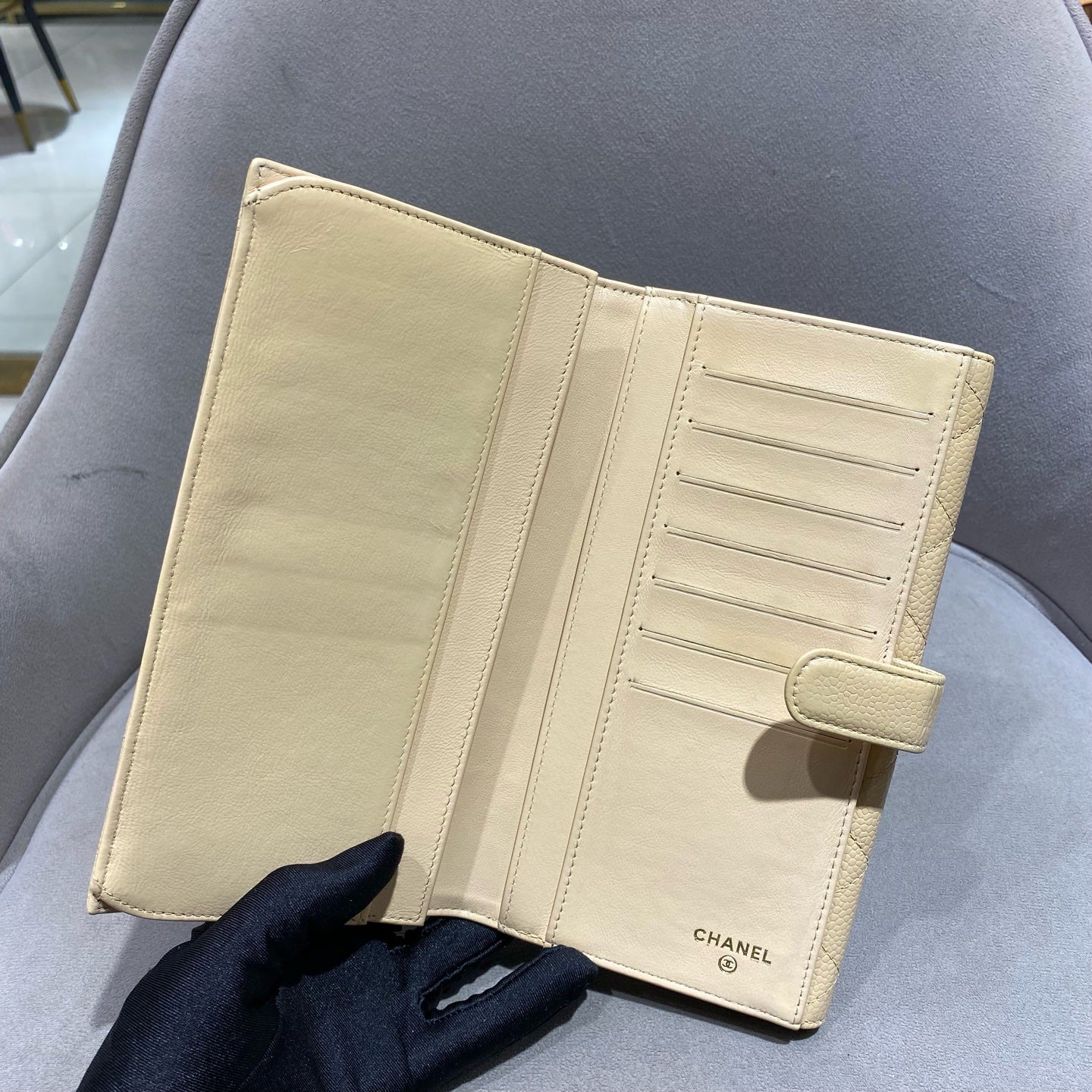 Chanel Classic Continental Flap Wallet Beige Caviar Leather Gold Hardware