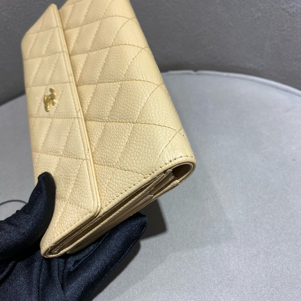 Chanel Classic Continental Flap Wallet Beige Caviar Leather Gold Hardware