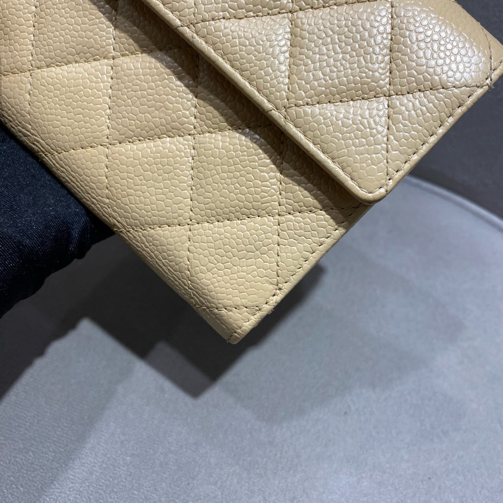 Chanel Classic Continental Flap Wallet Beige Caviar Leather Gold Hardware