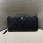 Chanel Classic Long Zip-Around Wallet Black Caviar Gold/Silver Hardware