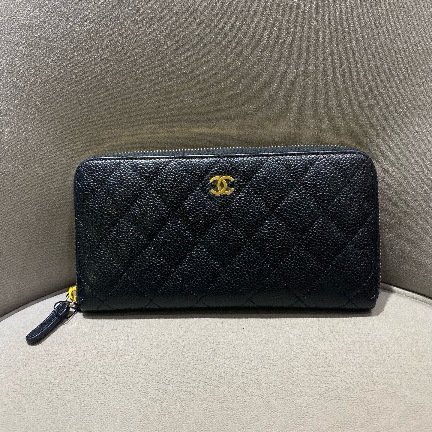 Chanel Classic Long Zip-Around Wallet Black Caviar Gold/Silver Hardware