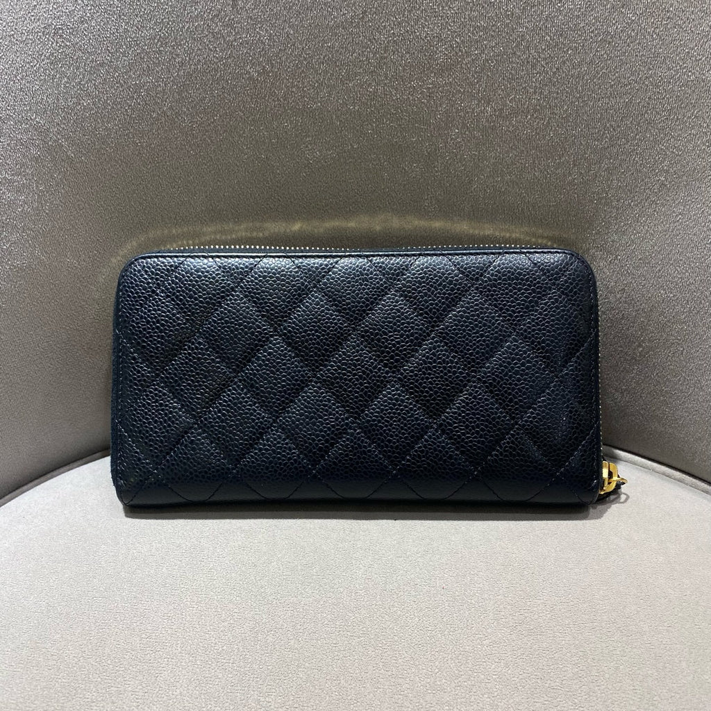 Chanel Classic Long Zip-Around Wallet Black Caviar Gold/Silver Hardware