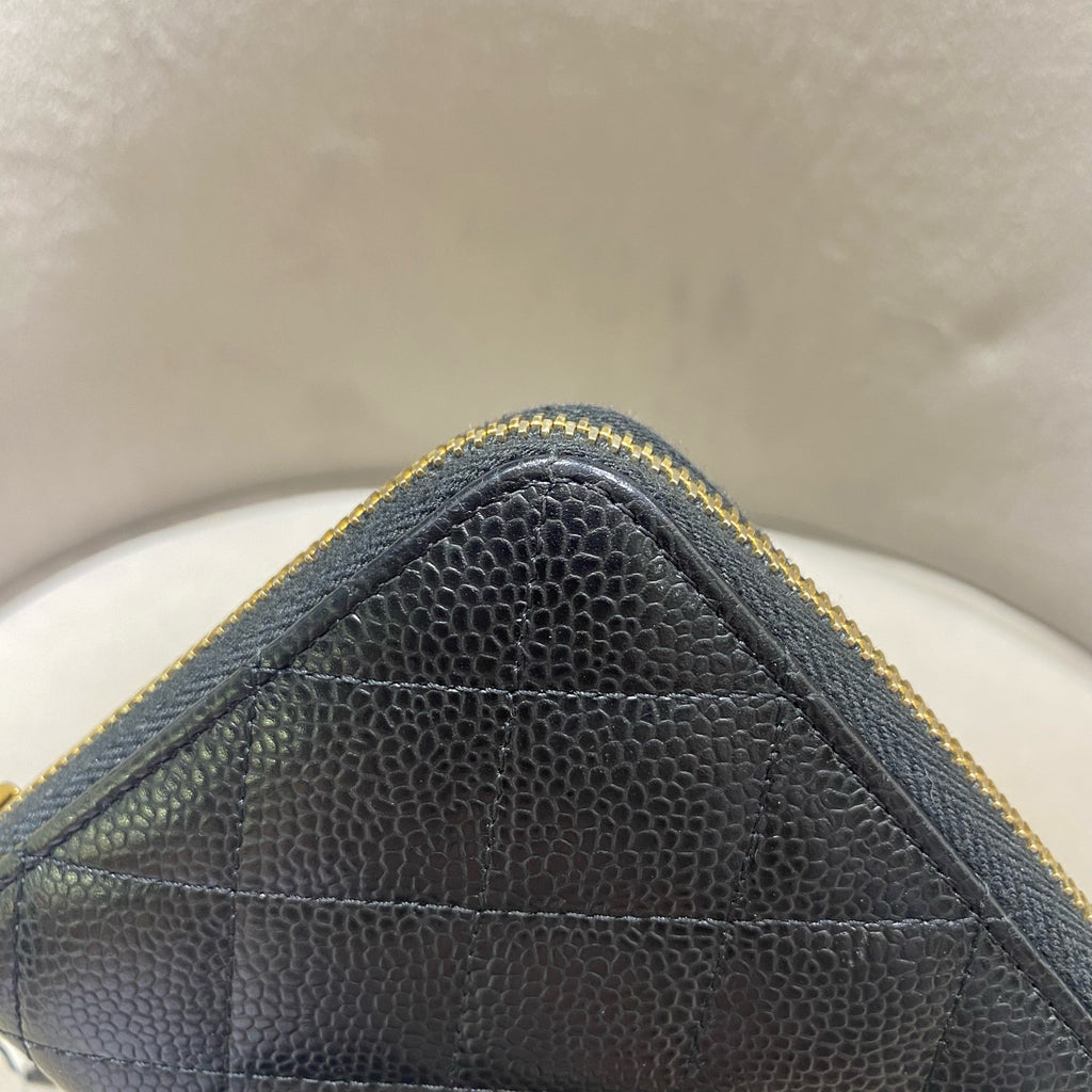 Chanel Classic Long Zip-Around Wallet Black Caviar Gold/Silver Hardware