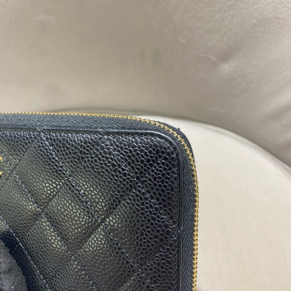 Chanel Classic Long Zip-Around Wallet Black Caviar Gold/Silver Hardware