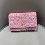 Chanel Tweed Flap Bag Pink Bouclé Fabric Gold Hardware
