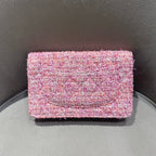 Chanel Tweed Flap Bag Pink Bouclé Fabric Gold Hardware