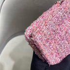 Chanel Tweed Flap Bag Pink Bouclé Fabric Gold Hardware