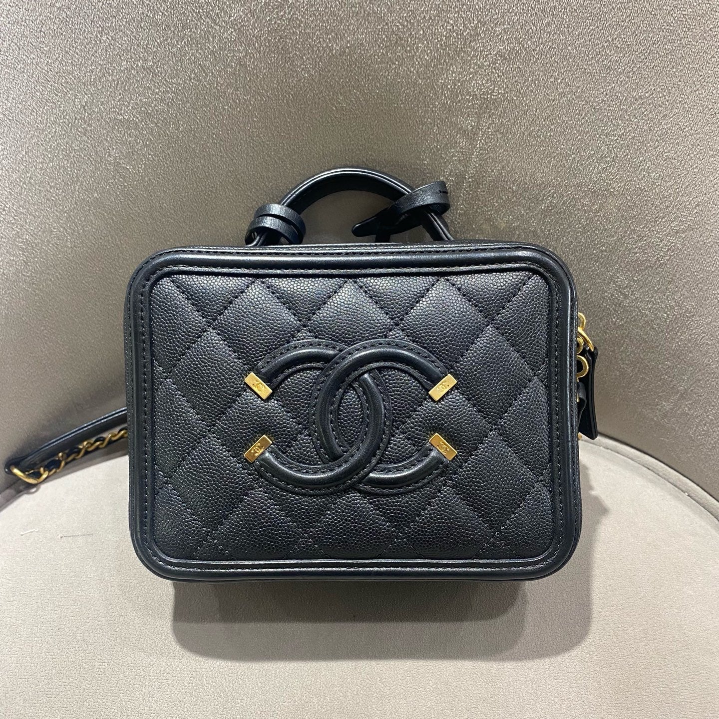 CHANEL Camera Bag | Black Litchi-Grain Leather | Gold Hardware