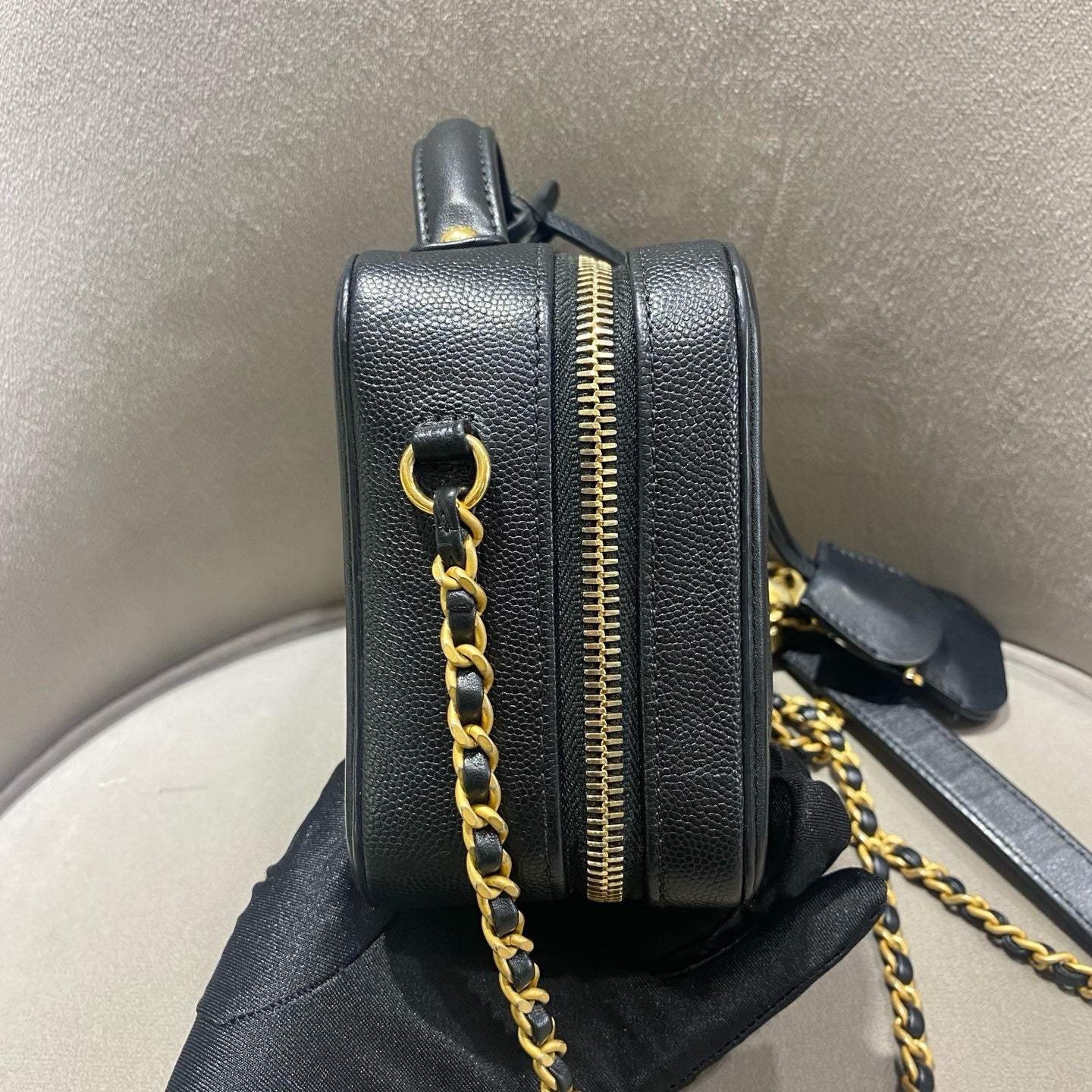 CHANEL Camera Bag | Black Litchi-Grain Leather | Gold Hardware