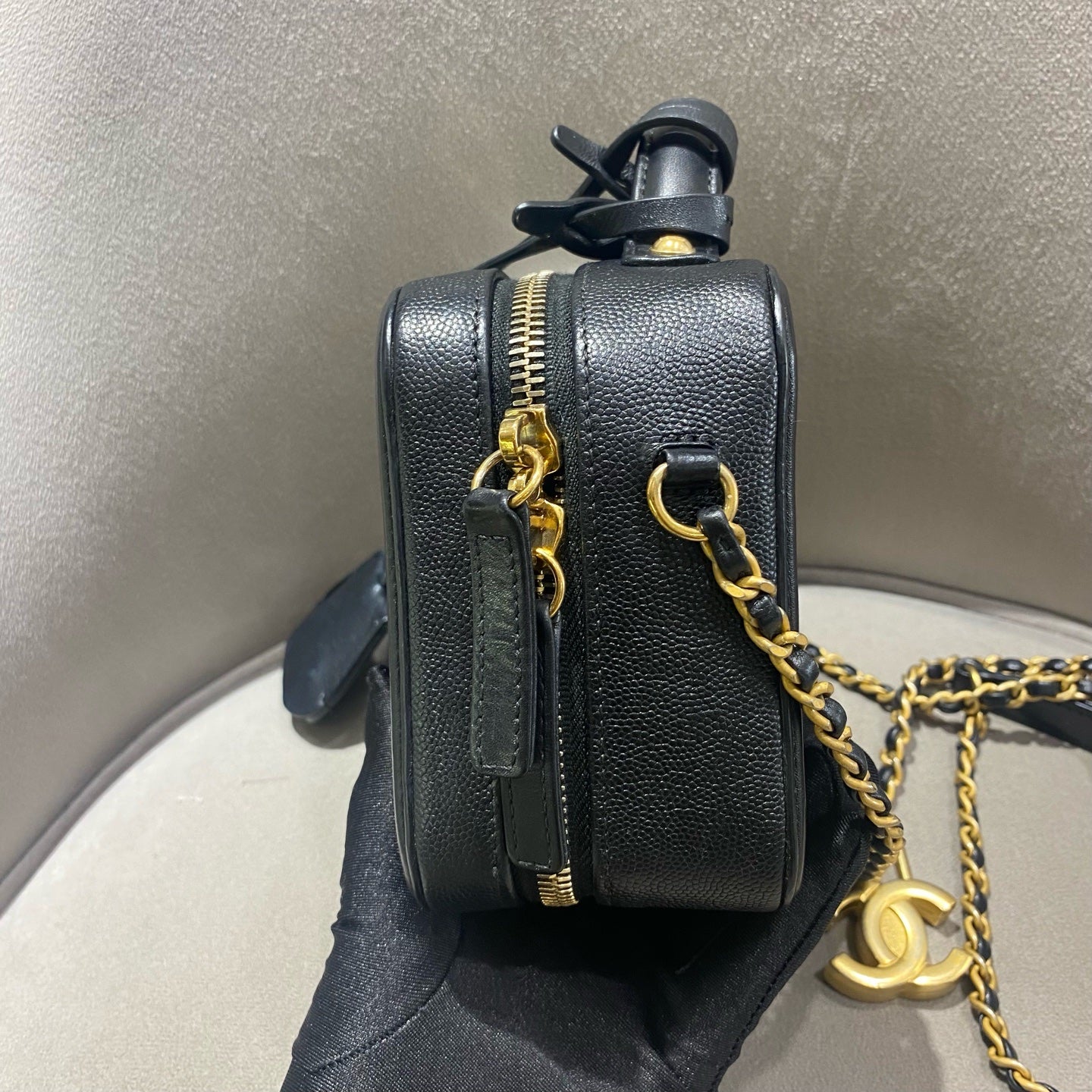 CHANEL Camera Bag | Black Litchi-Grain Leather | Gold Hardware