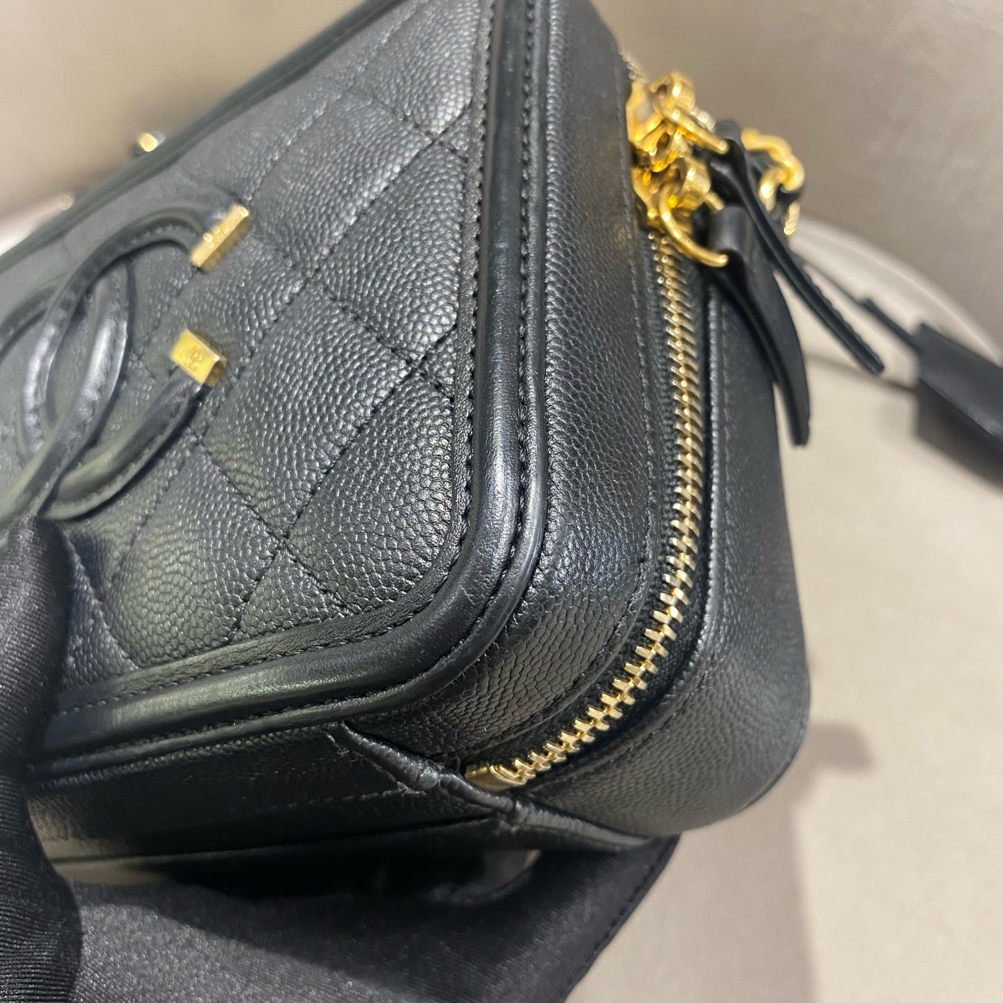 CHANEL Camera Bag | Black Litchi-Grain Leather | Gold Hardware