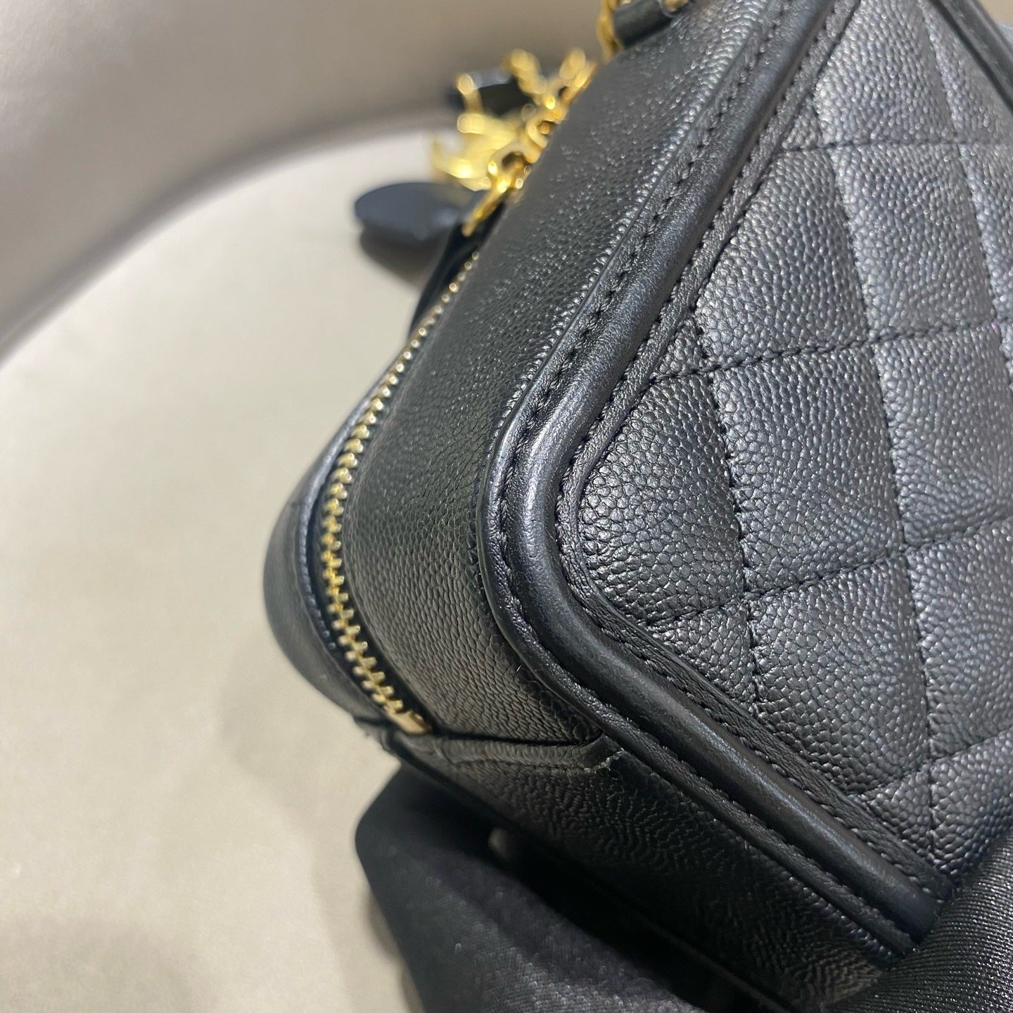 CHANEL Camera Bag | Black Litchi-Grain Leather | Gold Hardware