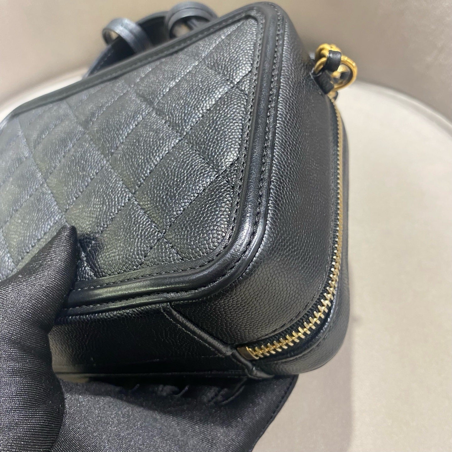 CHANEL Camera Bag | Black Litchi-Grain Leather | Gold Hardware