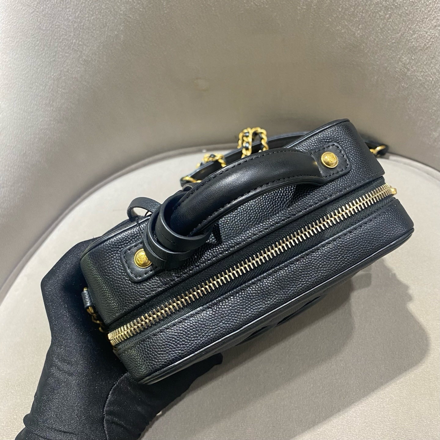 CHANEL Camera Bag | Black Litchi-Grain Leather | Gold Hardware