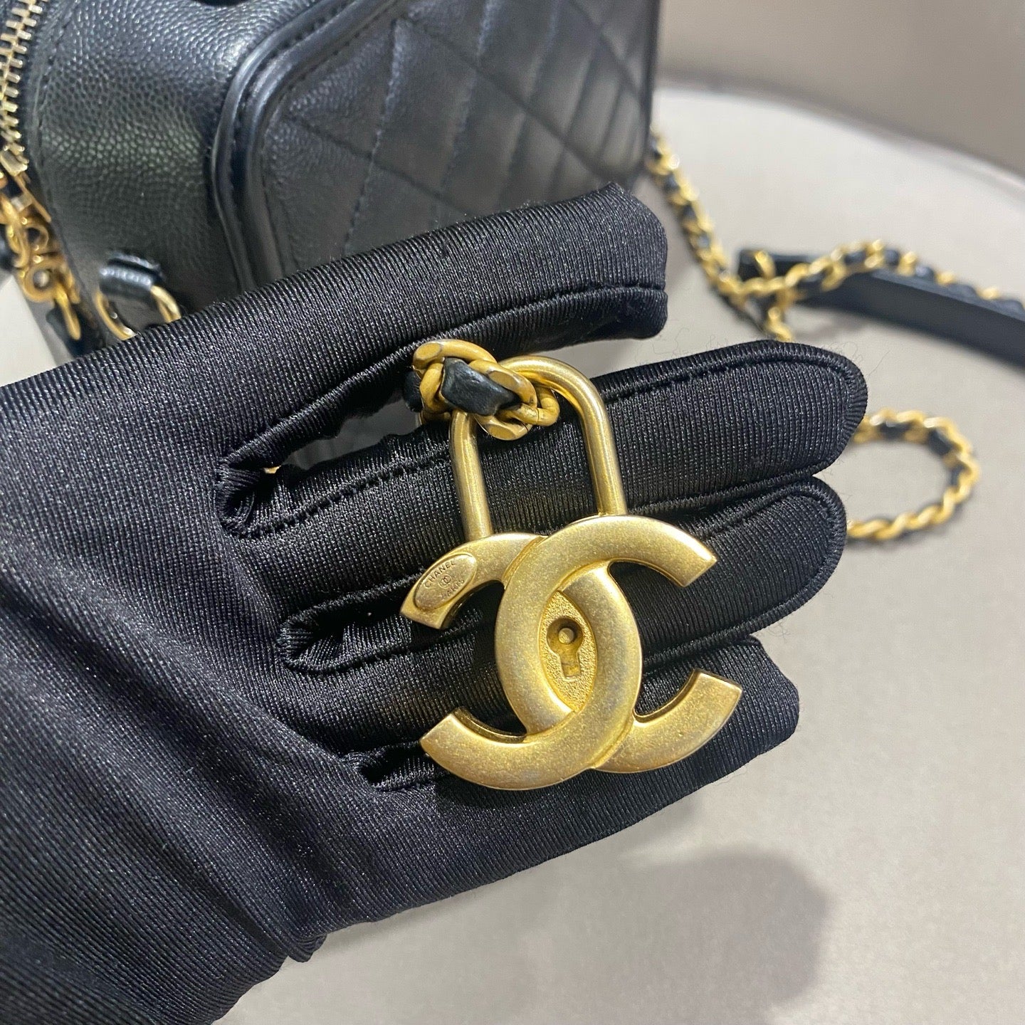 CHANEL Camera Bag | Black Litchi-Grain Leather | Gold Hardware