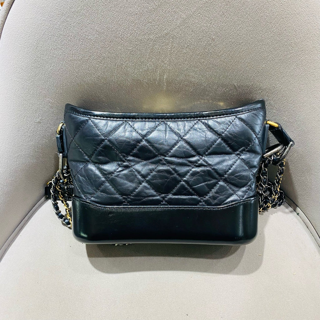 Chanel Gabrielle Small Hobo Handbag Black Quilted Lambskin Gold Silver & Ruthenium Hardware