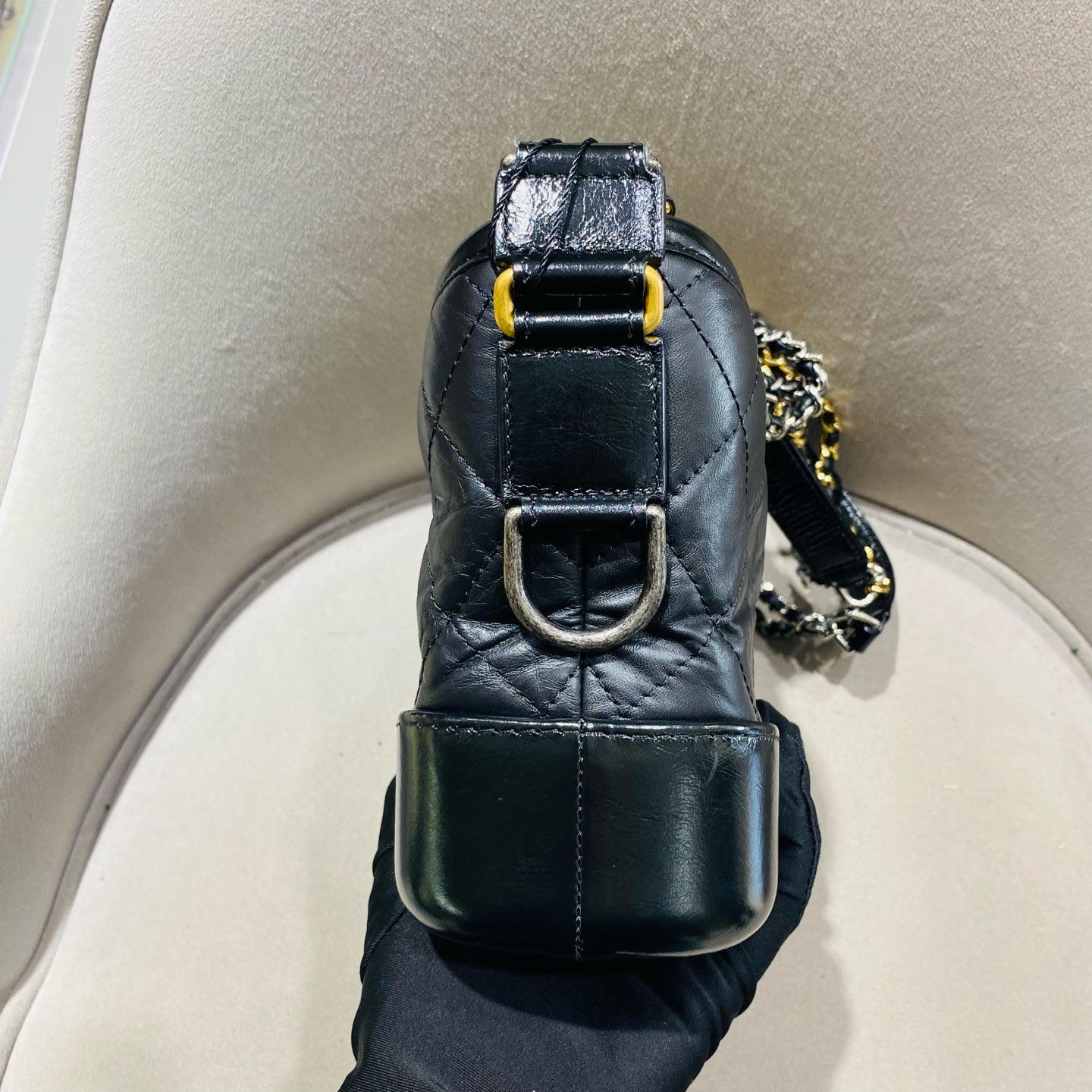 Chanel Gabrielle Small Hobo Handbag Black Quilted Lambskin Gold Silver & Ruthenium Hardware